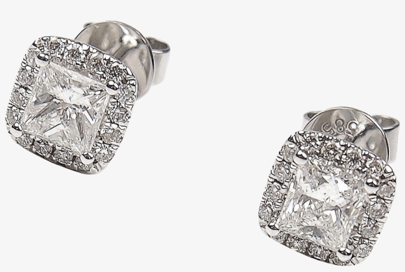 1.09 Ctw Princess Cut Diamond Halo Stud Earrings 14k, transparent png #4073273