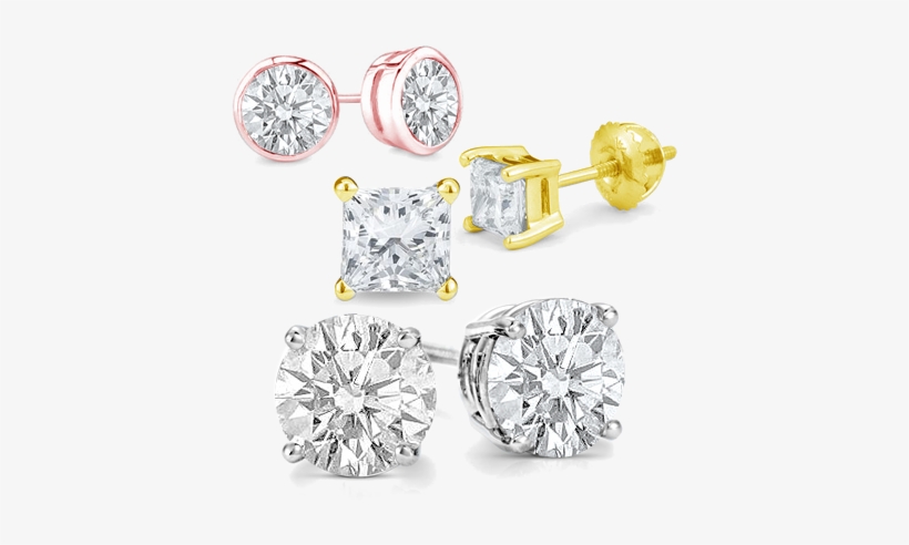 Classic Diamond Stud Earrings - 1 Ct Princess Cut Solid Stud Earring Screw Back 14k, transparent png #4073422