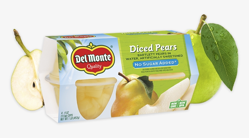 No Sugar Added, Fruit Cup® Snacks - Del Monte Diced Pears, transparent png #4073619