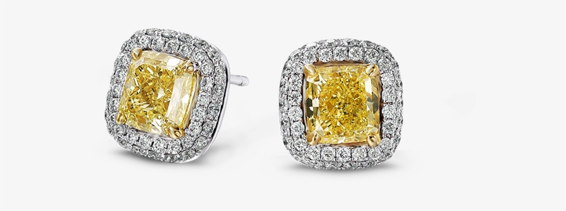 Cushion Cut Halo Diamond Studs - Yellow Diamond Cushion Cut Earrings Studs, transparent png #4073776