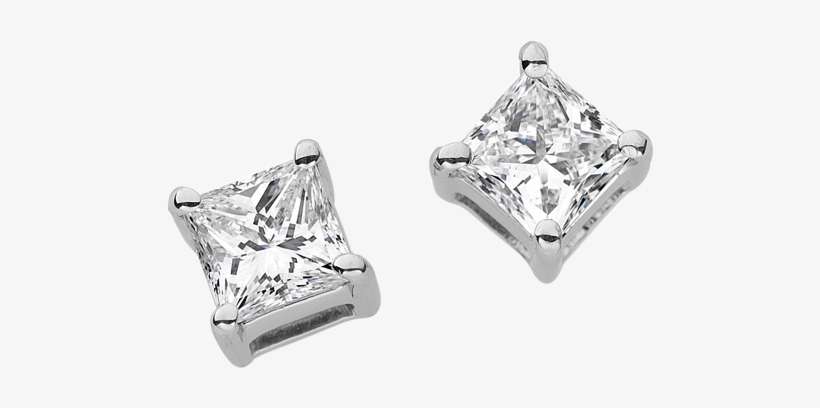 White Gold Princess Cut Diamond Stud Earrings C634 - Princess Cut, transparent png #4074111