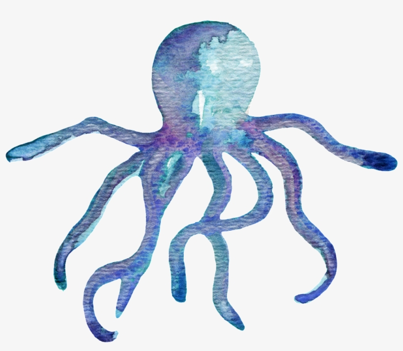 Hand Painted Cartoon Octopus Png Transparent - Ocean Life Watercolor Coral, transparent png #4075455