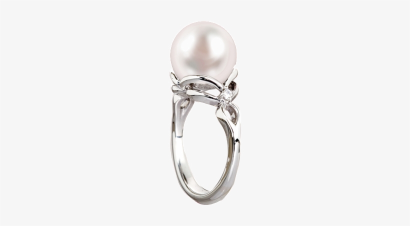 Freshwater Pearl Ring With Diamonds In White Gold - Pre-engagement Ring, transparent png #4077624