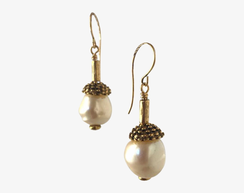 White Pearl Dotted Cap And Tube Earrings - Earrings, transparent png #4077734