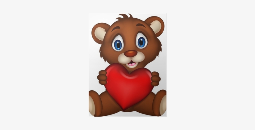 Cute Baby Brown Bear Cartoon Posing With Heart Love - Standing Cartoon Bear, transparent png #4079128