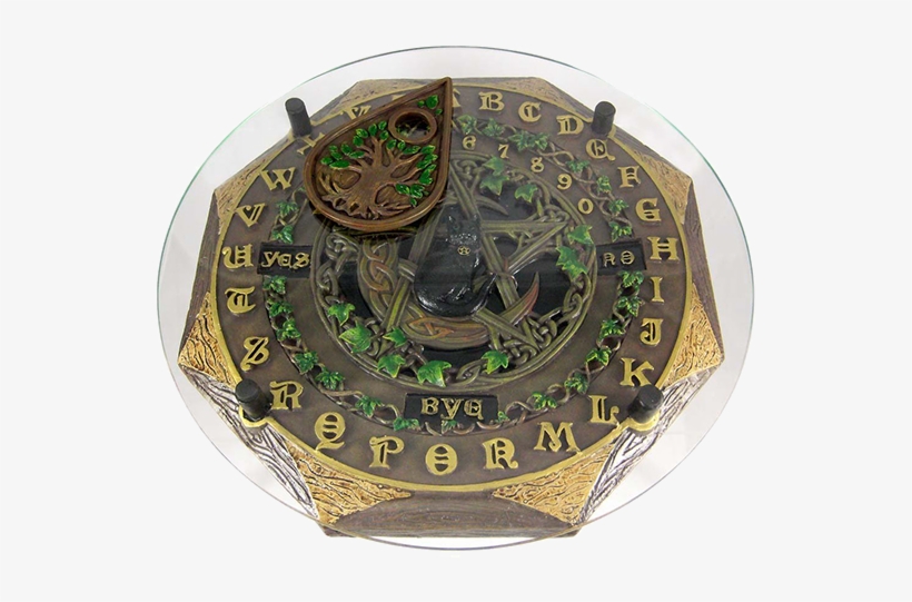 The Board Features Green Ivy, A Black Cat, Pentagram - Zeckos Black Cat Crescent Moon Pentacle Glass Top Ouija, transparent png #4080156