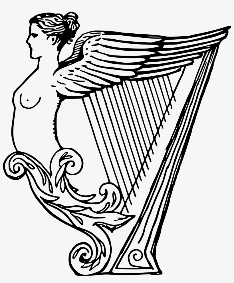 Harp Clipart Sketch - Irish Harp Line Drawing, transparent png #4088695