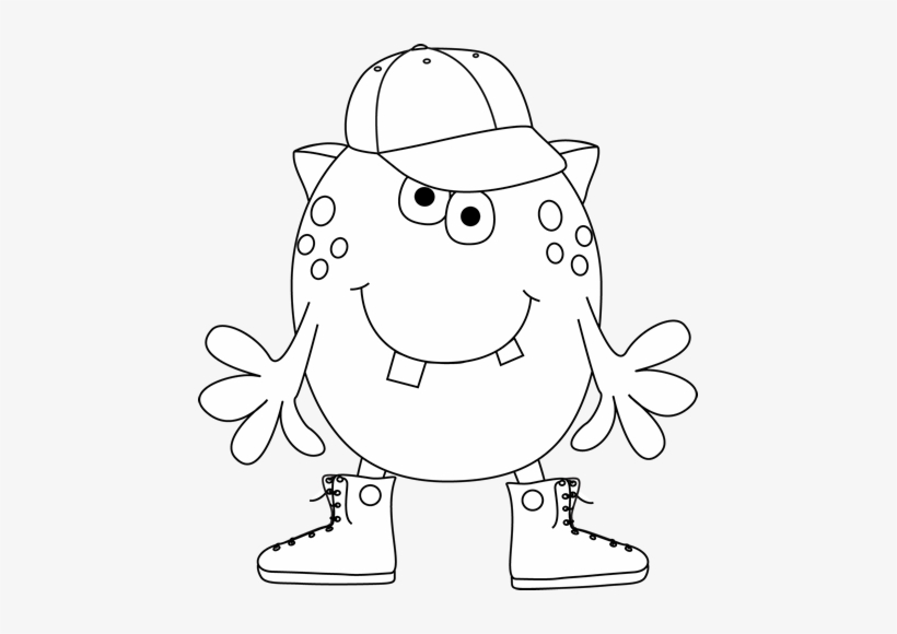Black And White Monster Wearing Sneakers - Cartoon Black And White Monsters, transparent png #4089417