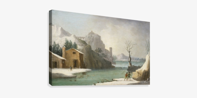 A Winter Landscape With Travellers Along A River, A - Painting, transparent png #4089808