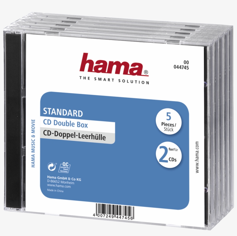 Standard Cd Double Jewel Case, Pack Of 5, Transparent/black - 1x5 Hama Standard Cd Double Jewel Case Transp/black, transparent png #4096022