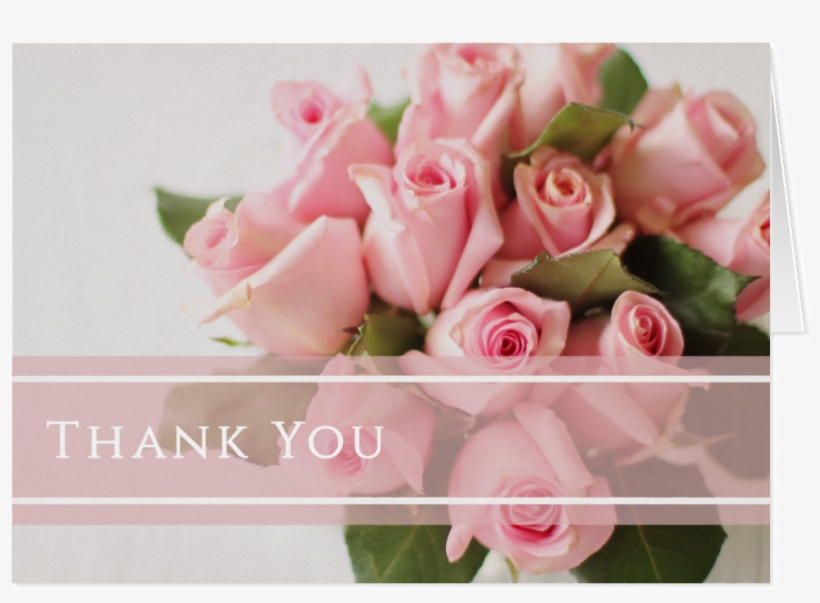 Pink Bouquet Roses Thank You Note Card Front - Wedding, transparent png #4098125