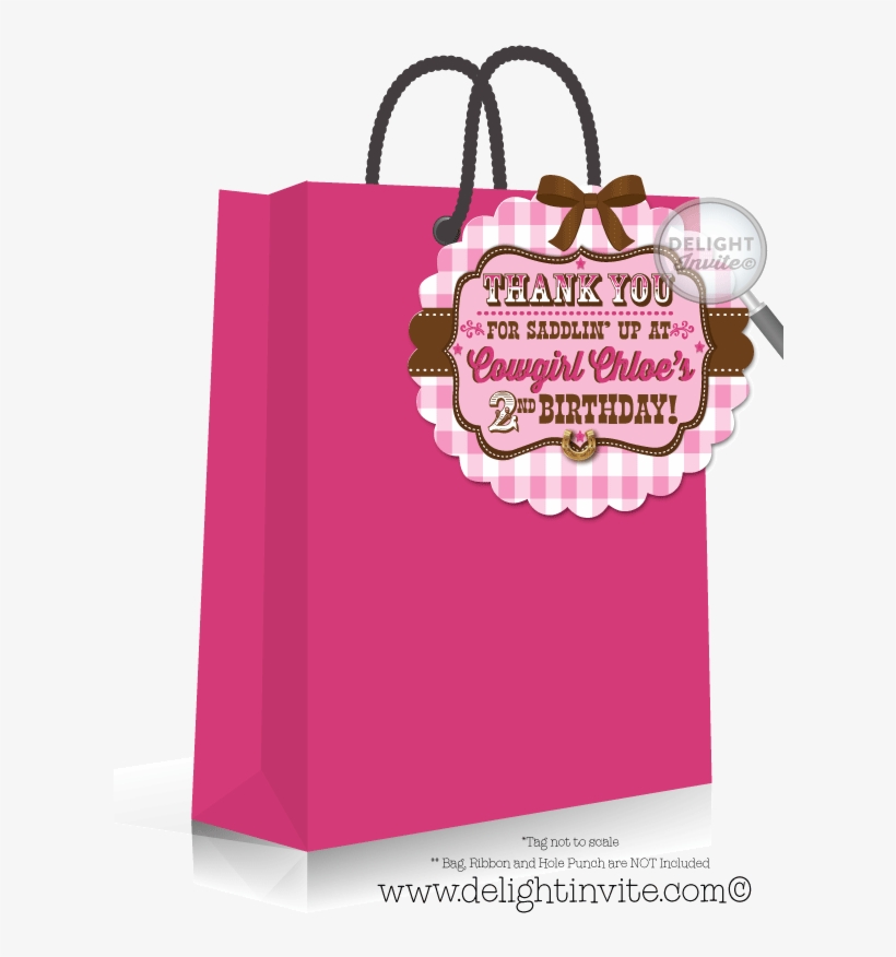 Pink Checkered Cowgirl Birthday Favor Tags - Cowgirl Thank You Bags, transparent png #4098240