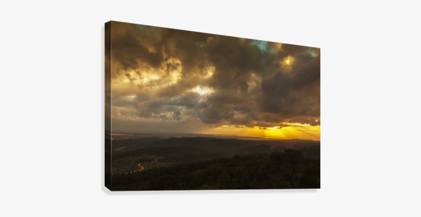 Golden Sunset With Glowing Clouds And Silhouetted Landscape - Printscapes Wall Art: 36" X 24" Canvas Print With Black, transparent png #4098440