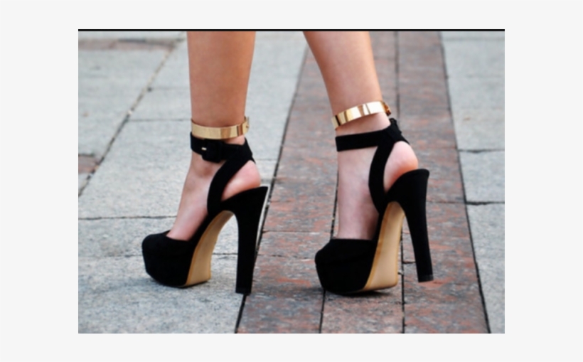 Black And Gold Ankle Strap Sandals Platform Chunky - Chunky Gold Platform Heels, transparent png #4098778