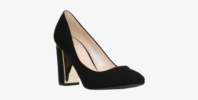 Gold Insert Court Block Heel Shoes - Basic Pump, transparent png #4099457