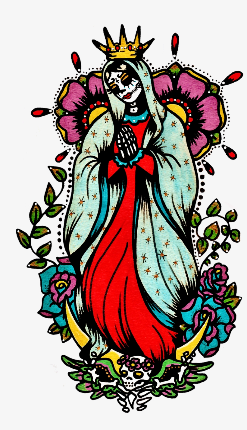 Day Of The Dead Art Virgin Mary Tattoo - Illustrated Ink, transparent png #411172