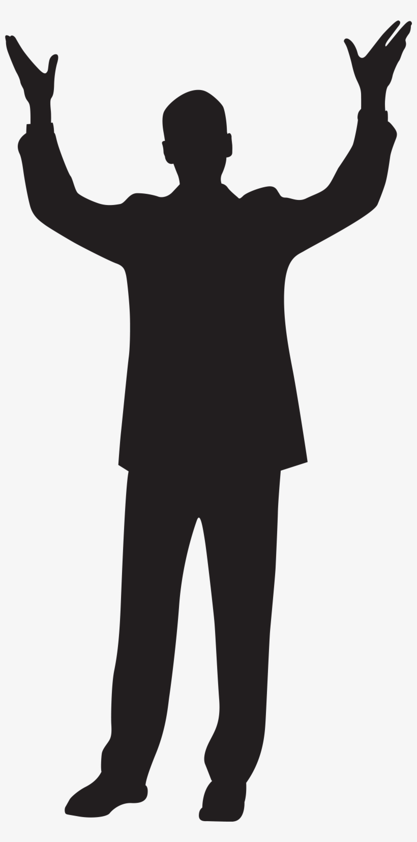 Banner Black And White Library Clipart Silhouette At - Silhouette Man Hands Up, transparent png #411442