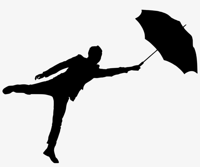 Silhouette, Man, Umbrella, Air, Wind Blowing - Man With Umbrella Silhouette, transparent png #411972