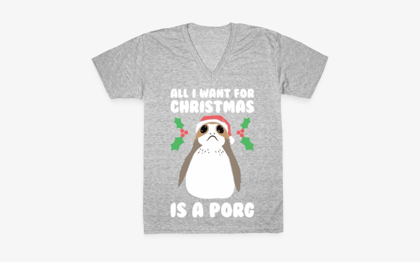 All I Want For Christmas Is A Porg V-neck Tee Shirt - Japanese Chin, transparent png #414708