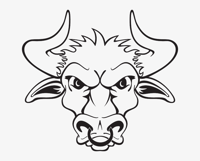 Head, Outline, Bull, Ring, Sharp, Nose, Horns, With - Bull Head Clipart Black And White, transparent png #415419