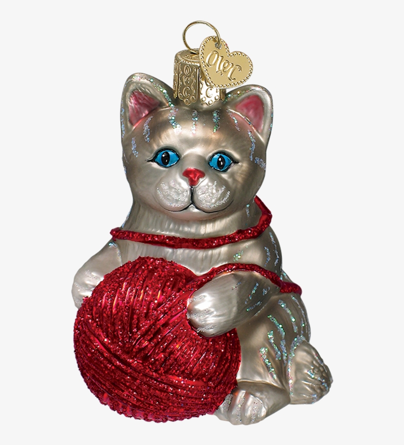 Grey Kitten Ornament With Ball Of Yarn - Old World Christmas Playful Kitten Glass Blown Ornament,, transparent png #417345