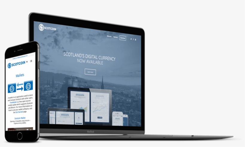 Scotcoin Website Mockup On A Laptop And A Mobile Device - Laptop, transparent png #417807
