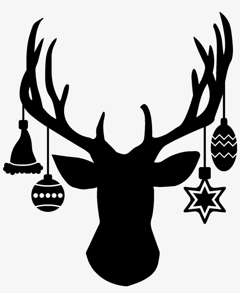 Deer Head With Hanging Ornaments - Christmas Deer Head Silhouette, transparent png #417998