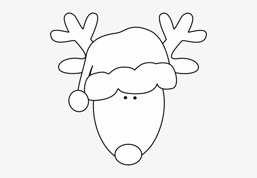 Black And White Reindeer Head And Santa Hat Clip Art - Santa Hat Clipart Black And White, transparent png #418434