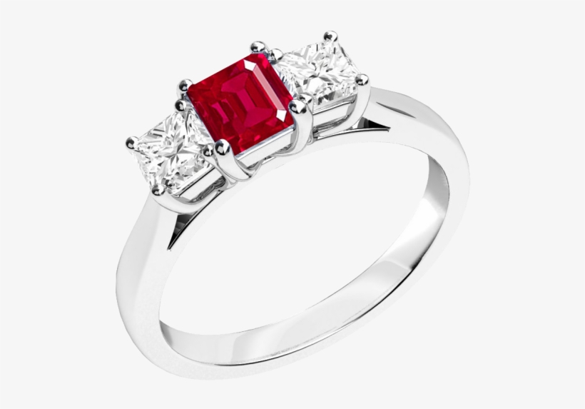 A Classic Three Stone Ruby & Diamond Ring In 18ct White - Rings With Ruby And Diamond, transparent png #419448