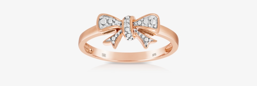 Diamond Bow Ring Set In 9ct Rose Gold - Ring, transparent png #4100380