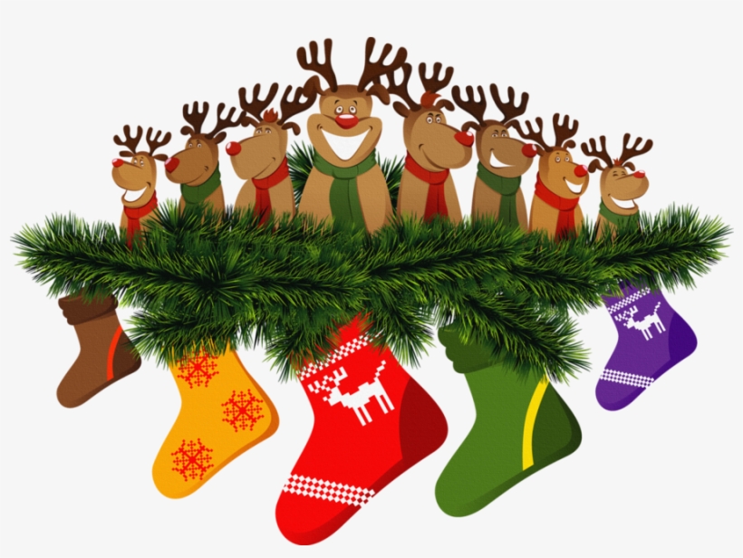 Transparent Christmas Deers On Pine Branch Png Clipart - Christmas Reindeer, transparent png #4102821