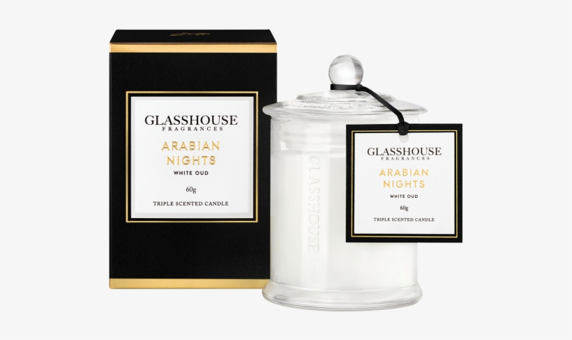 Arabian Nights White Oud Mini Triple Scented Candle - Glasshouse Candles, transparent png #4105874