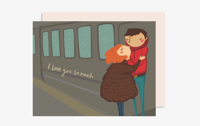 Train Couple Romance Card - Couple Love Cartoon In Train, transparent png #4108744