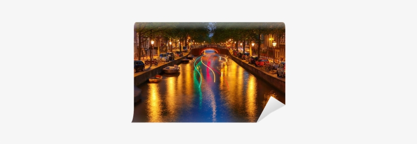 Night City View Of Amsterdam Canal And Luminous Track - Amsterdam, transparent png #4114389