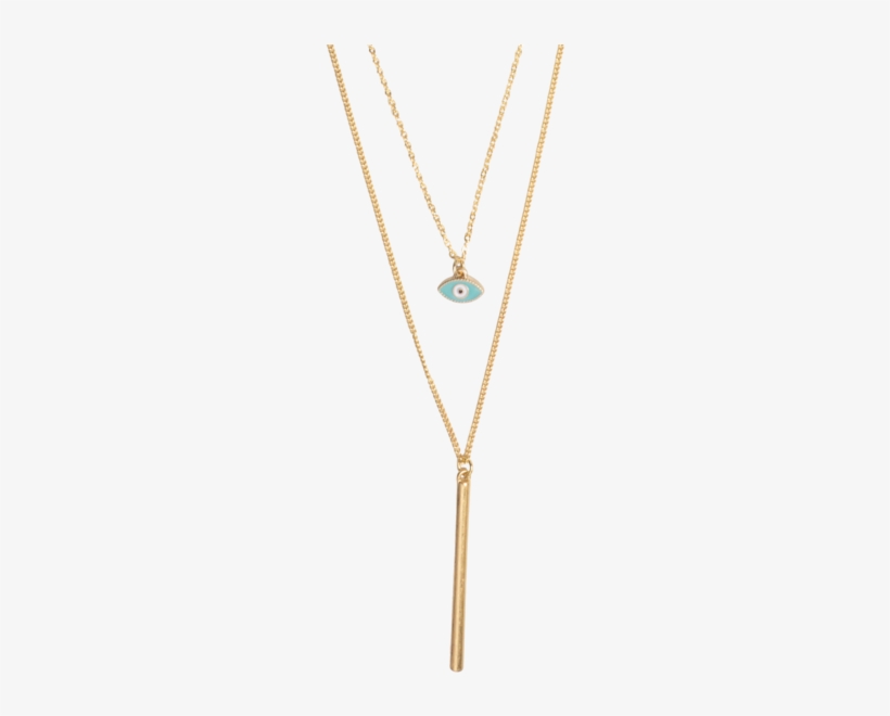 Two Layer Gold Evil Eye And Bar Chain Necklace - Necklace, transparent png #4115388