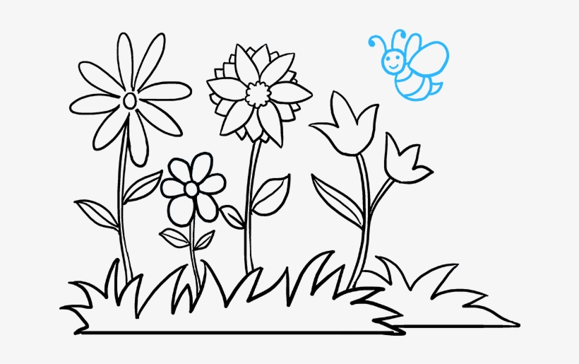 How To Draw Flower Garden - Drawing, transparent png #4115390