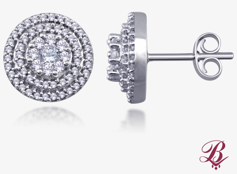 Diamond Double Halo Cluster Stud Earrings - Round Solitaire With Pave Set Cubic Zirconia Stud Earrings, transparent png #4116476