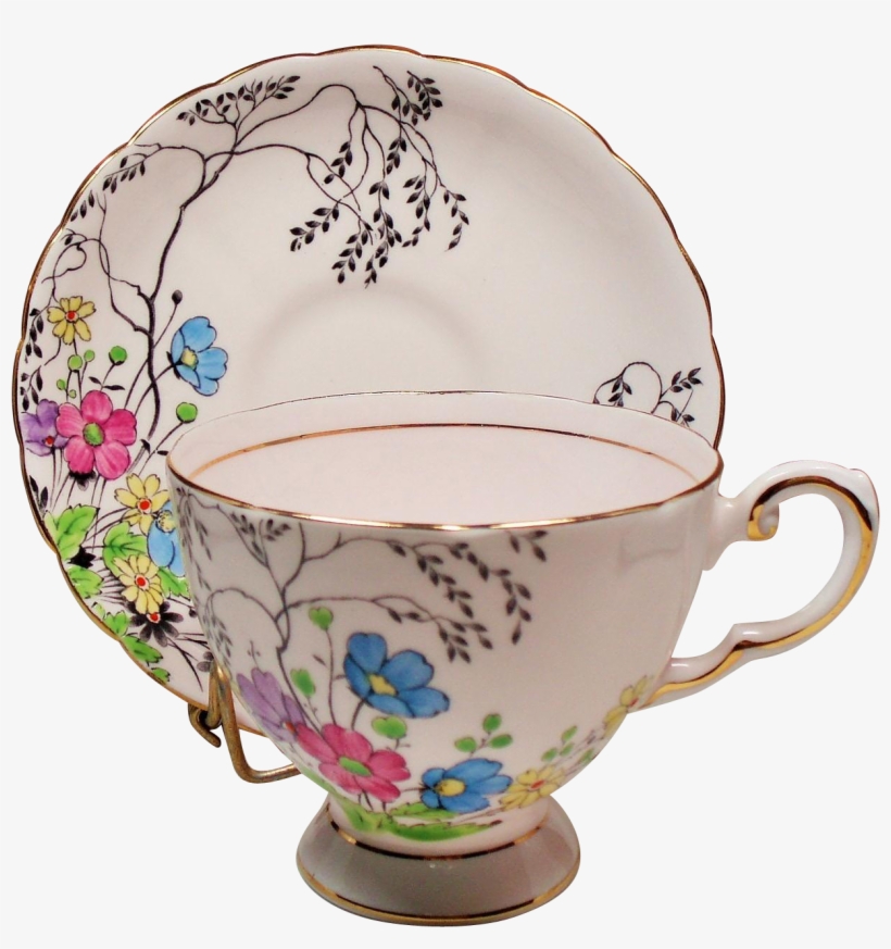 Vintage Tuscan England Bone China Pale Pink Teacup - Saucer, transparent png #4116776