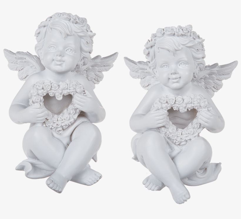 Ángel De Poliresina Sentado Con Corona De Rosas Blancas - Angel, transparent png #4116912