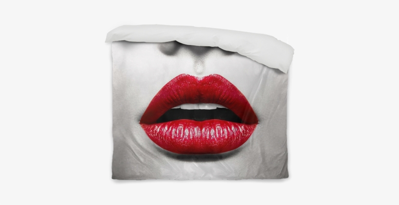 Conceptual Image With Vivid Red Open Mouth Duvet Cover - Red Lips Acrylic Wall Art, transparent png #4117266