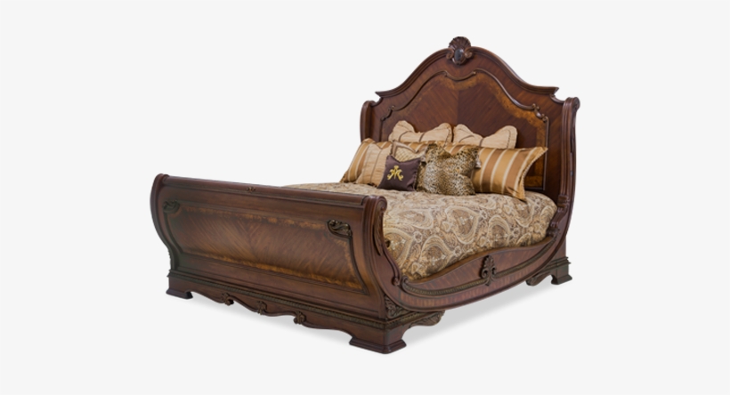 King Curved Cognac Finish Sleigh Bed Frame With Headboard - Sleigh Beds, transparent png #4117739