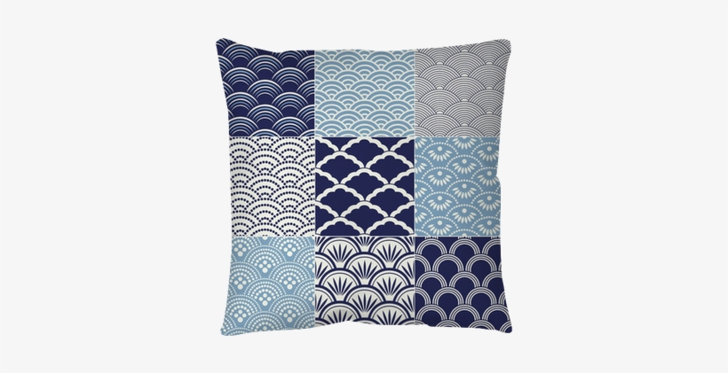 Japanese Seamless Ocean Wave Pattern Pillow Cover • - Японские Узоры На Ткани, transparent png #4118289