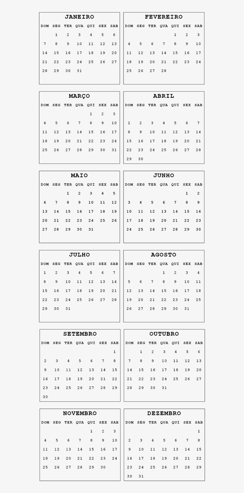 Por Isso, O Quatro Estações Está Disponibilizando Calendários - Printable Annual Calendar 2019, transparent png #4119020