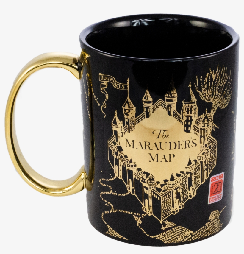 Hp12341 Megamug Blackw Gold Maraudersmap Front - Harry Potter Marauder's Map Heat Reveal Mug, transparent png #4119366
