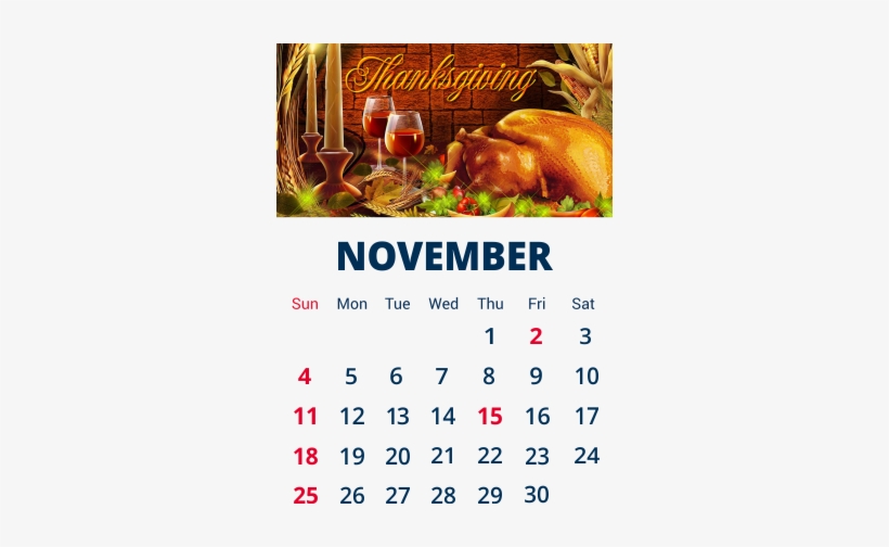 Calendário De 2018 Novembro - Thanksgiving Day Usa 2016, transparent png #4119908