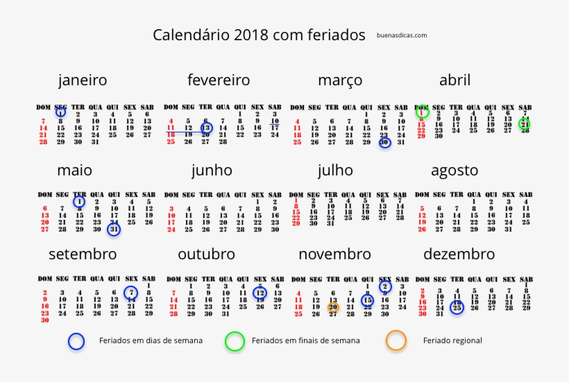 Feriados Em E Para Onde Viajar Buenas Dicas Png 2018 - Calendario Com Feriados 2018, transparent png #4120123