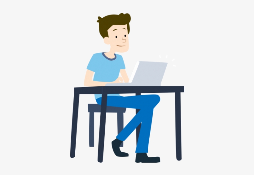 Guy Sitting Blue - Student On Computer Png, transparent png #4126418