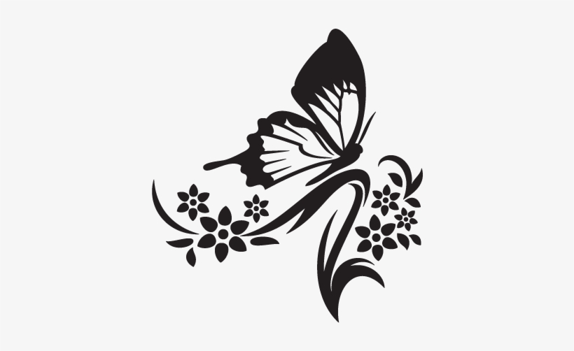 Elegant Floral Wall Decal - Flowers And Butterflies Silhouette, transparent png #4129587