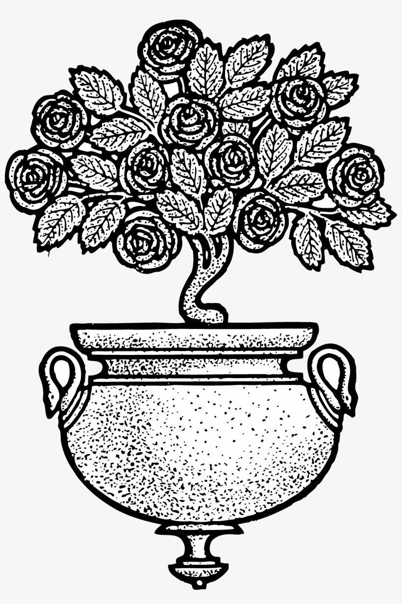 Vintage Flower Clipart Black And White - Rose Pot Clipart Black And White, transparent png #4129712