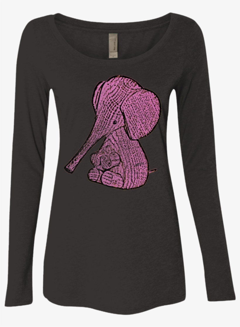 Pink Elephant Cute Long Sleeve Shirt - Paw Universe Ladies' Scoop Neck Long Sleeve, transparent png #4131764